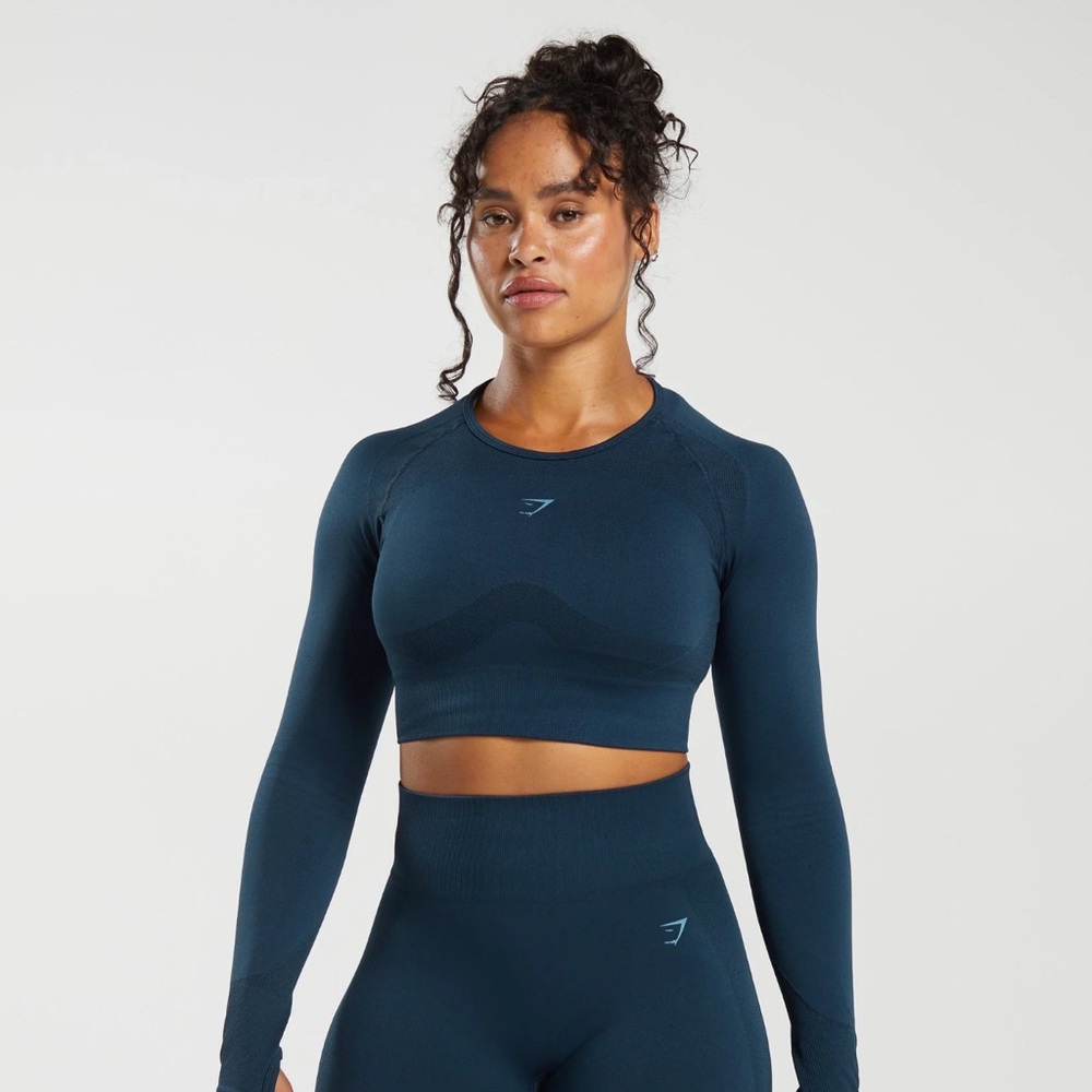 Gymshark Women's Teal Long Sleeve Crop Top